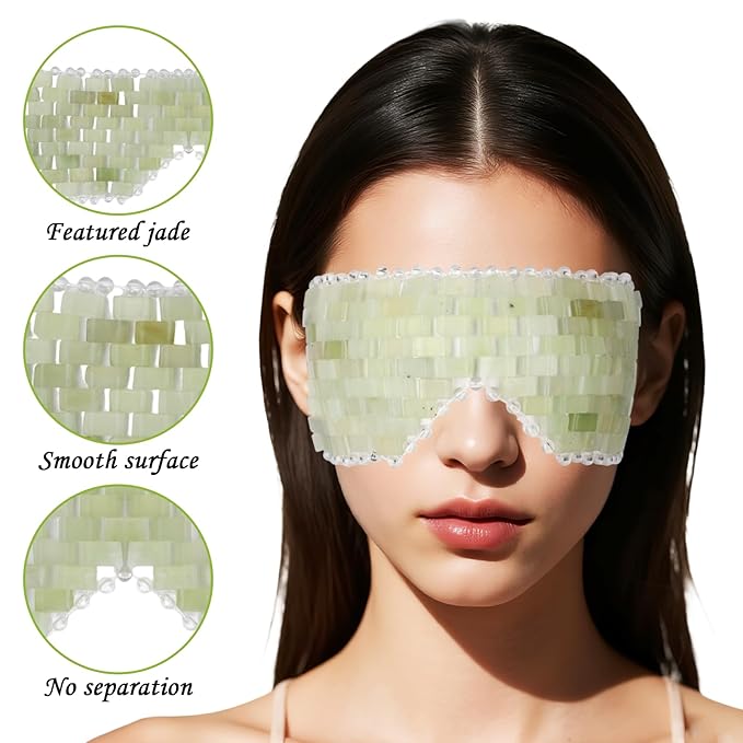 2 Jade Eye Mask and 2 Jade Comb Multi-Functional for Guasha Massage Facial Tools and Head Spa Tools Gifts, Totally 4 Pcs Esthetician Supplies (Both Colors)