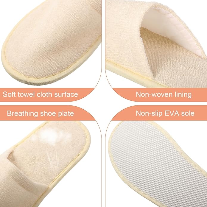 Geyoga 12 Pair Disposable Slippers for Guests Non Slip Disposable House Slippers Washable Reusable for Spa Travel Hotel Indoor Shoeless Home Bride Bathroom