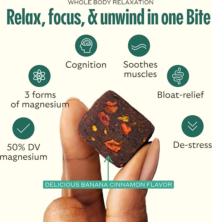 GEM Calm Bite | Supports Calm Mind & Clarity | Magnesium L-Threonate, Golden Chlorella, Lemon Balm | Holistic Non-Habit Forming | Gluten Free, Soy Free, Banana Cinnamon (28 Count)