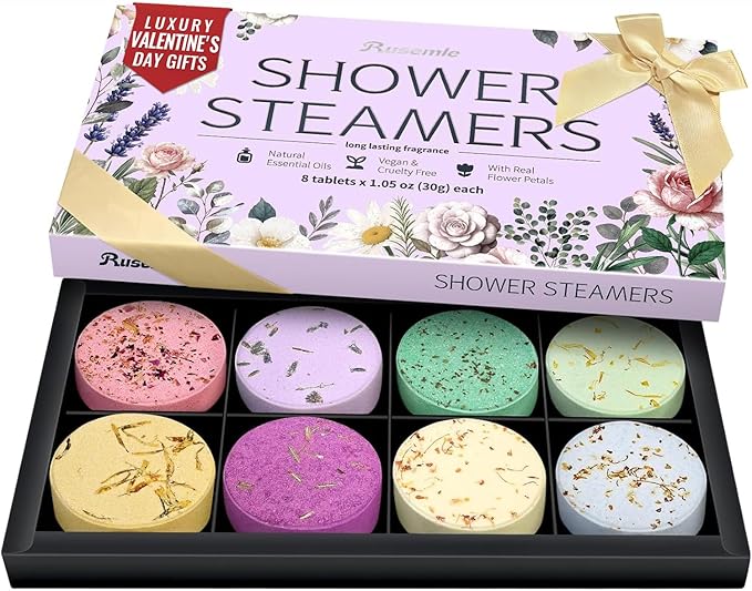 Shower Steamers Aromatherapy 8 Pcs - Birthday Gifts Valentines Day Gifts for Her Women Wife, Shower Bombs with Natural Essential Oil for Self Care Home Spa Relaxation, Easter Basket Essential
