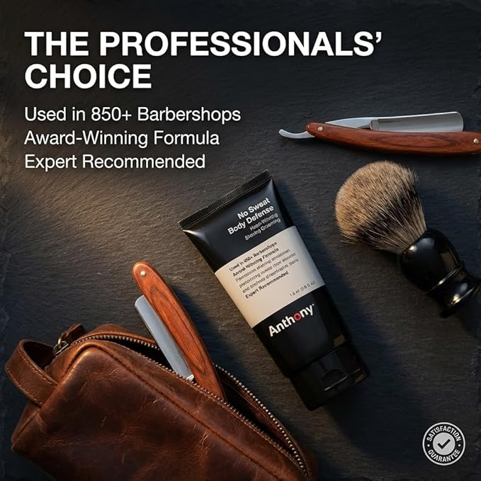 Anthony No Sweat Body Defense Deodorant for Men, Anti-Chafing & Anti-Itch Cream-to-Powder Lotion for Groin, Thighs & Underarms, Talc-Free, Absorbs Moisture, Sweat & Odor Control, 3 fl oz