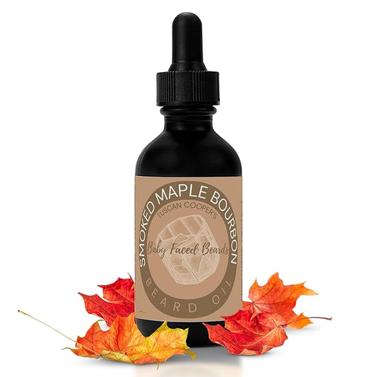 Tuscan Cooper's Baby Faced Beards Oil for Men - Hydrating, Nourishing, Natural Beard Softener and Conditioner for All Hair Types. Coconut, Jojoba, and Sweet Almond Moisture - Smoked Maple Bourbon