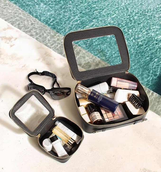 LETGO Clear Makeup Bags, TSA Approved Toiletry Bag with Zipper, Clear Makeup Organizer Large Fit Carry-on Travel Essentials,Clear Cosmetic Bags for Women Men (Large-Black)