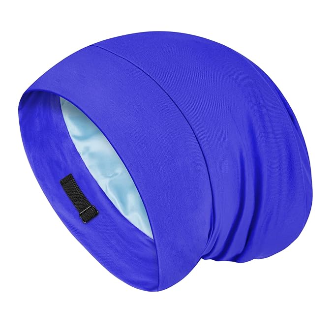 Fittia Satin Hair Bonnet for Sleeping, Silky No Frizzy for Curls Care, Adjustable Strap for Non-Slip, Dreadlocks Cap for Women&Men Dark Blue