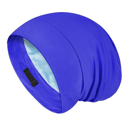 Fittia Satin Hair Bonnet for Sleeping, Silky No Frizzy for Curls Care, Adjustable Strap for Non-Slip, Dreadlocks Cap for Women&Men Dark Blue