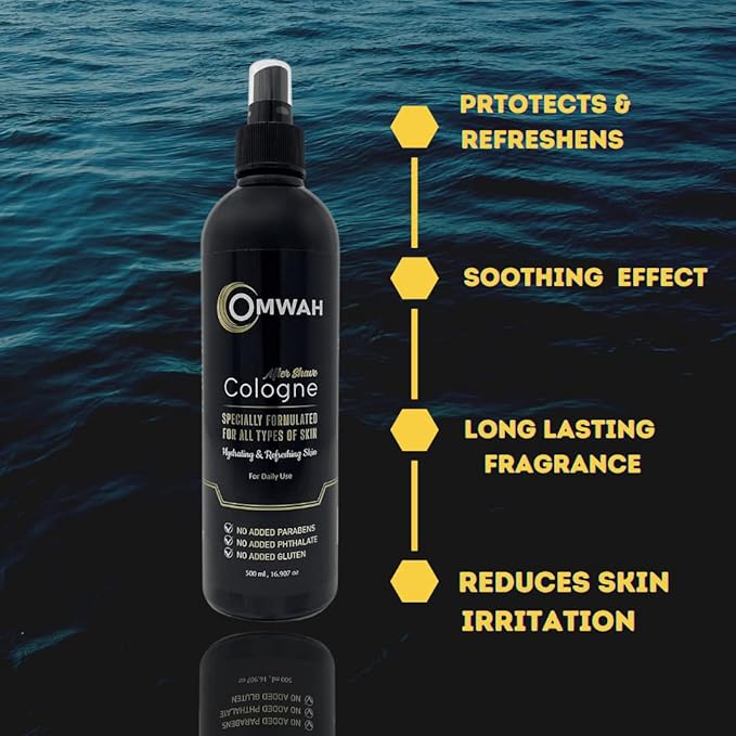 OMWAH Men’s After Shave Cologne For Men – Soothing Post Shave for All Skin Types, Large 16.9 oz Bottle, Non-Greasy Mens Cologne, Hydrating & Reduces Skin harshness, Long Lasting Freshness