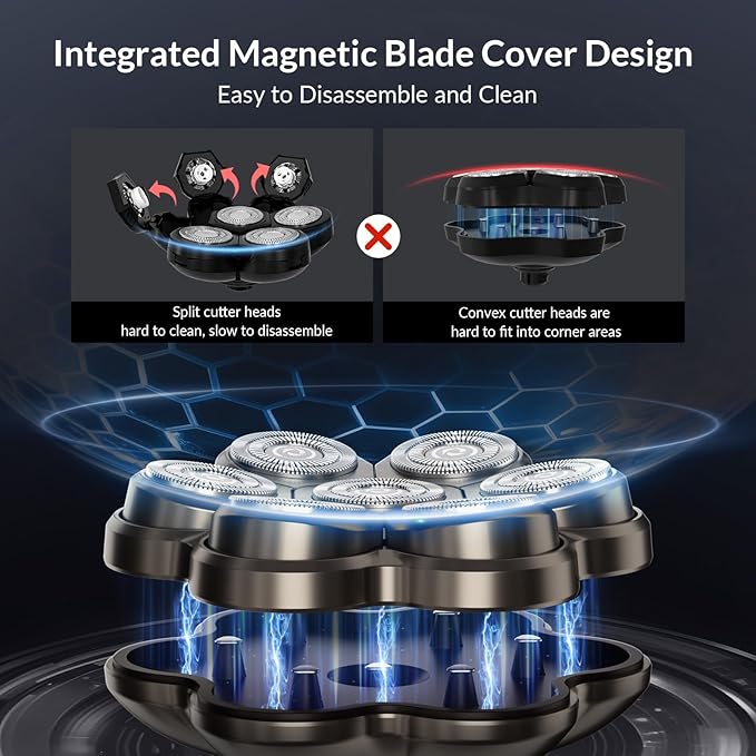 7D Arc Electric Shaver for Head & Body, 5-in-1 Upgraded Electric Razor for Men, Waterproof Wet/Dry Detachable Head Shaver, LED Display Rechargeable Electric Shaving & Grooming Kit, Dark Gray