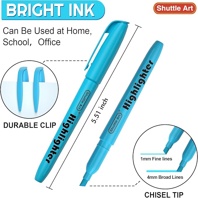 Shuttle Art 288 Pack Highlighters, Highlighters Assorted Colors Set, 8 Bright Colors Chisel Tip Dry-Quickly Non-Toxic Highlighter Markers Bulk for Adults Kids Highlighting in Home School Office