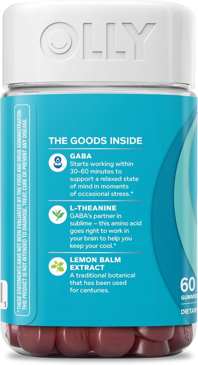 OLLY Goodbye Stress Gummy, GABA, L-Theanine, Lemon Balm, Stress Relief Supplement, Berry - 60 Count