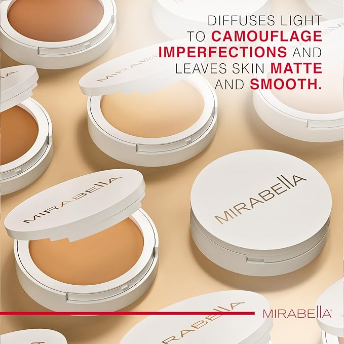 MIRABELLA - Invincible for All Pure Press Foundation, HD-Finish Pressed Powder, Buildable Mineral Pressed Powder Compact with Jojoba & Triglyceride, Age-Defying Makeup for All Skin Types, Light L7