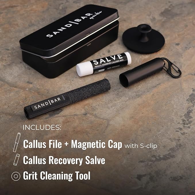 SandBar Callus Removal, Hand Callus Remover Salve Balm Stick for Working Hands, Lightweight Dead Skin Remover Tool Grit Surface, Knurled Handle, Magnetic Cap Hand File 4" - Black