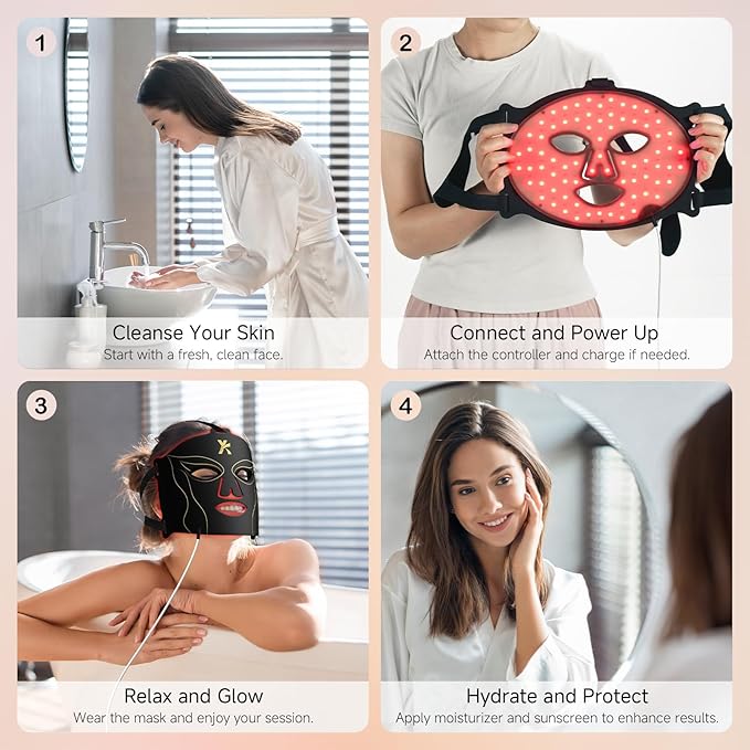 Face Mask Light Therapy, LED Red Light Therapy for Face, Infrared & Red Light Therapy for Face, 6000mAh Rechargeable Portable Redlight Facial Device for Home Use
