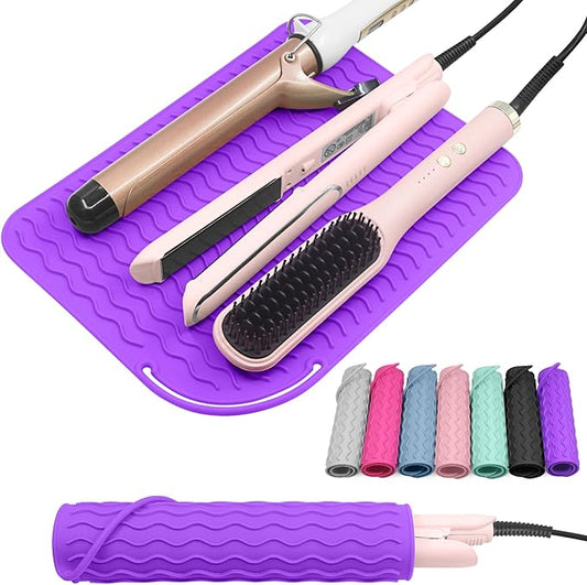 Plus Size Silicone Heat Resistant Mat, Portable Travel Hot Tools Pad Cover for Curling Iron, Flat Iron, Hair Straightener and Other Hair Styling Tools(12.0" x 9.0")