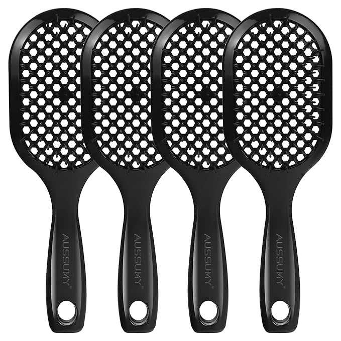 4 Pack Vented Detangling Hair Brush - Detangler Hairbrush with Soft Bristles for Effortless Tangle Free - Ideal for Wet Dry or Curly Damaged Hair for Women Men Kids