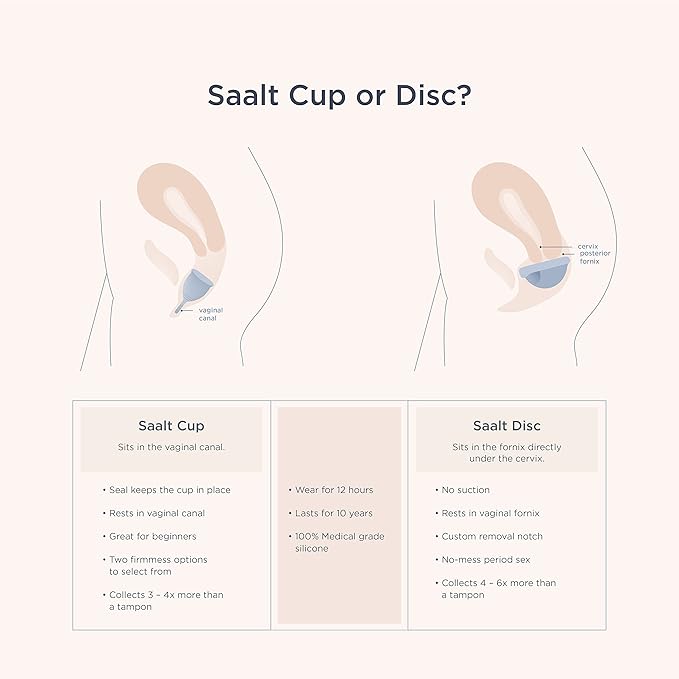 Saalt Soft Menstrual Cup – Reusable Period Cup – Made for Comfortable, Leak-Free Protection Up to 12 Hours – BPA & Latex Free – Includes Cup & Carry Bag (Regular Grey/Small Desert Blush)