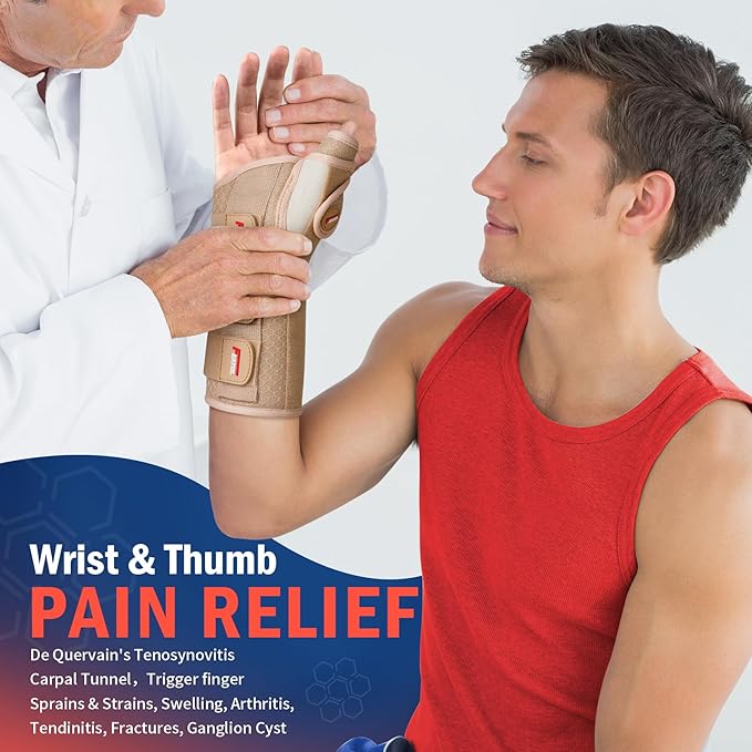 FEATOL Carpal Tunnel Wrist Brace Night Support, Thumb Spica Splint Left Hand for De Quervains Tenosynovitis, Tendonitis, Wrist Brace With Thumb Support-Small/Medium-Women & Men, Beige