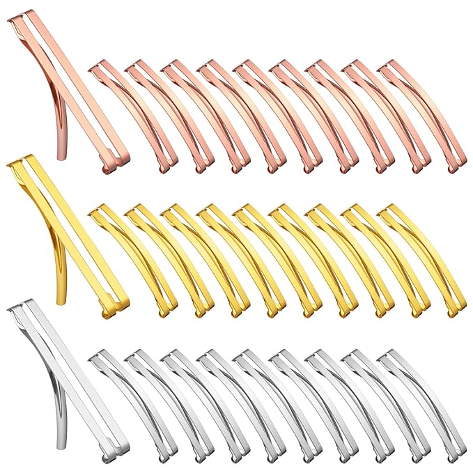 Hotop 30 Pieces Open Center Metal Barrettes Anti-slip Metal Hair Clip for Women, Assorted Colors(Open Center Barrette,Rose Gold,Silver, Gold)