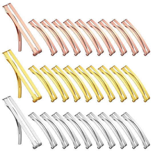 Hotop 30 Pieces Open Center Metal Barrettes Anti-slip Metal Hair Clip for Women, Assorted Colors(Open Center Barrette,Rose Gold,Silver, Gold)