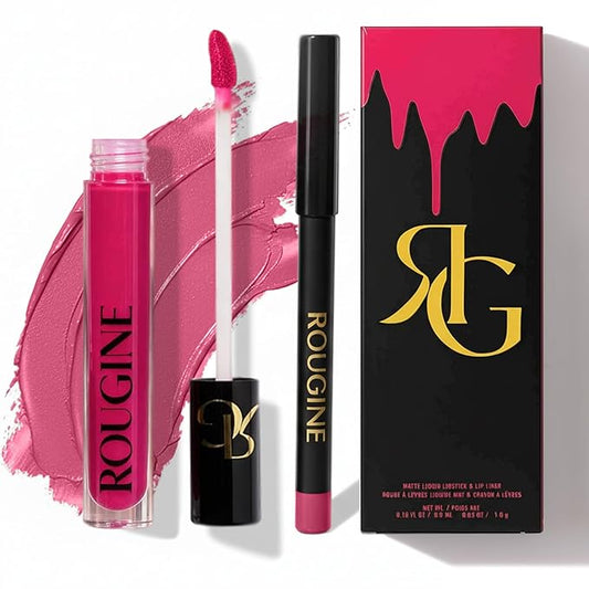 Liquid Lipstick & Lip Liner Set for Women – Smooth Matte French Kiss Shade, Long-Lasting Waterproof Lipstick, Smudge-Resistant Lip Makeup, Soft Glide Liner – Vitamin E & Shea Butter