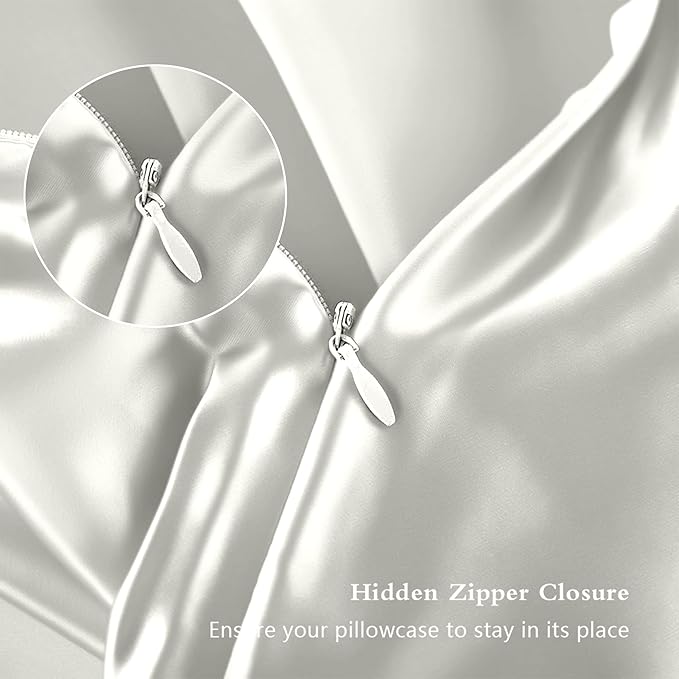 Mulberry Silk Pillow Cases Queen Size, Silk Pillowcase for Hair and Skin, Anti Acne Cooling Beauty Sleep Both Sides Natural Silk Satin Pillowcases with Hidden Zipper, Gifts for Women Men, Ivory