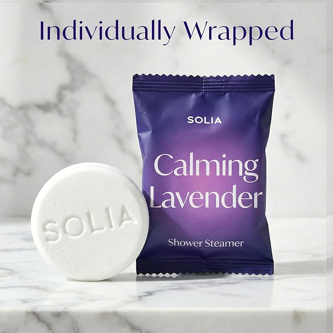 Solia Lavender Shower Steamers Aromatherapy 15-Pack - Patent-Pending Calm Shower Steamers Lavender Bombs, Relaxing Steam Tablets, Selfcare Gifts for Women, Relaxing Bath Gifts