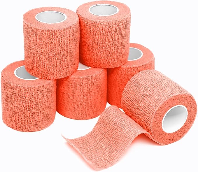FriCARE Self Adhesive Bandage Wrap, Medical Tape in First Aid Kit, Cohesive Bandages for Wounds Sport Vet, 2 Inches X 5 Yards 6 Rolls, Fluorescent Orange