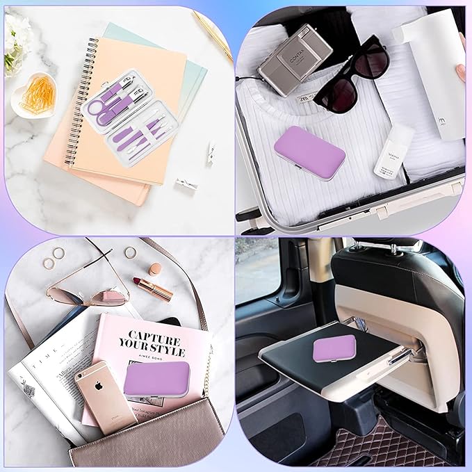 Aceoce Manicure Set Women's Nail Clipper Set Nail Kit with Travel Case - Purple, Stainless Steel, Compact, Curved Edge, Perfect for Travel & Everyday Use