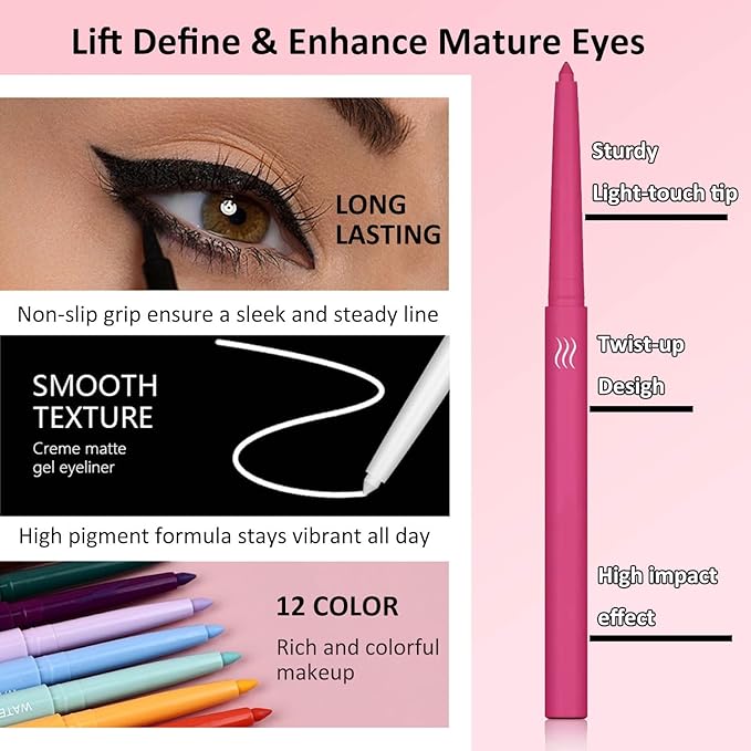 White Eyeliner Waterproof White Eyeliner Pencil Retractable white gel eyeliner Long Lasting Smudge-proof Hypoallergenic (01#)