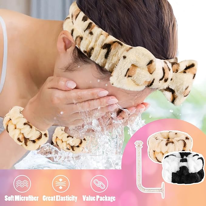 Face Wash Set - Headband, Wristbands with Holder, Microfiber Absorbent Spa Scrunchies