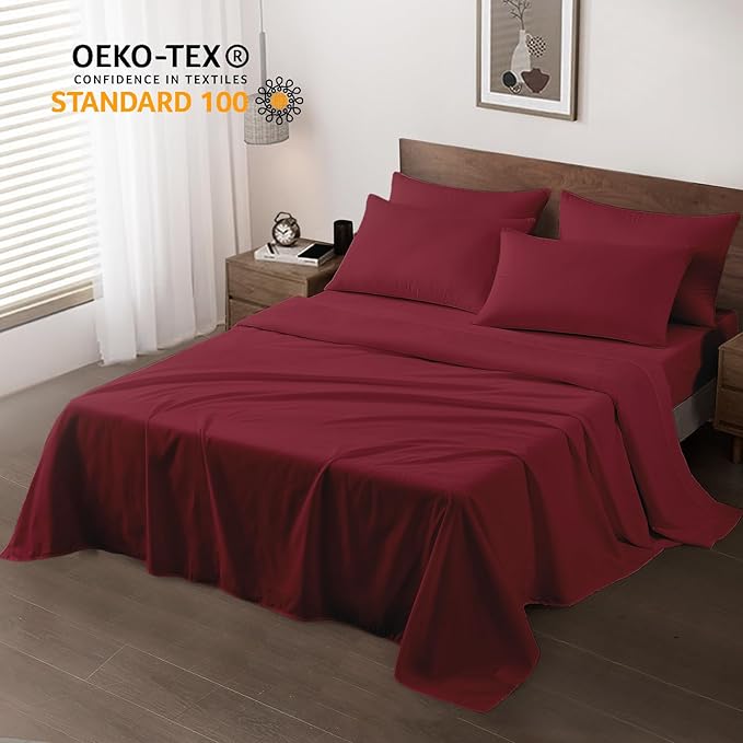 Maple&Stone King Flat Sheet 6 Pack,Premium Soft & Breathable,Brushed Microfiber Fabric,Anti-Shrinkage & Non-Fading,Bulk Flat Sheets Only King Size (Burgundy)