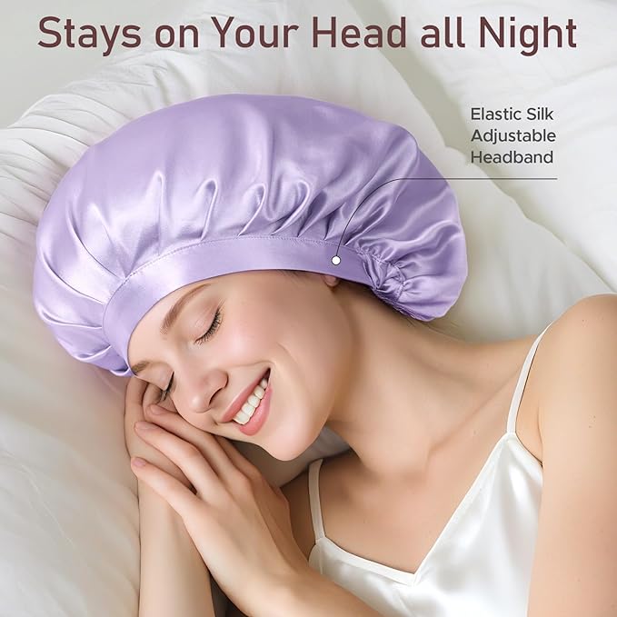 LitBear 100% Mulberry Silk Bonnet for Sleeping Women, 22 Momme Silk Hair Wrap with Elastic Band for Long Short Curly Hair