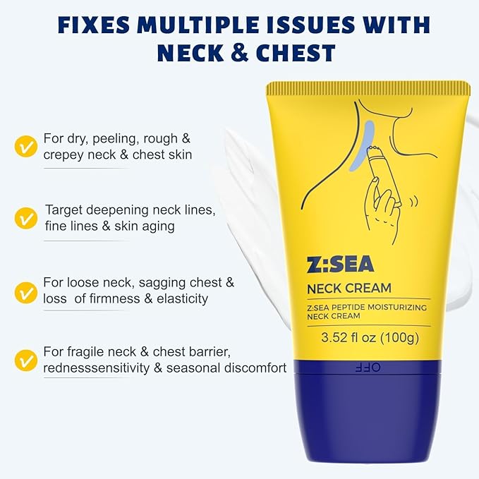 Z:SEA Neck Firming Cream with Roller, Anti-Aging Neck & Chest Cream with Multi Peptide + Collagen + Hyaluronic Acid + Ceramide, Pro-Xylane, Panthenol, Smooths Wrinkles & Fine Lines