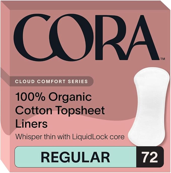Cora 100% Organic Cotton Topsheet Period Liners (72 Regular Period Liners)