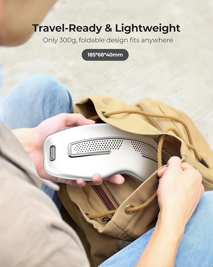 Eye Massager with Heat and Cooling, Integrated Smart Mask with Nose Rest and Soft Silicone Massage Head, 4 Massage Modes for Migraines, Dry Eye, Dark Circles,Bluetooth Music, Gift for Women (White)