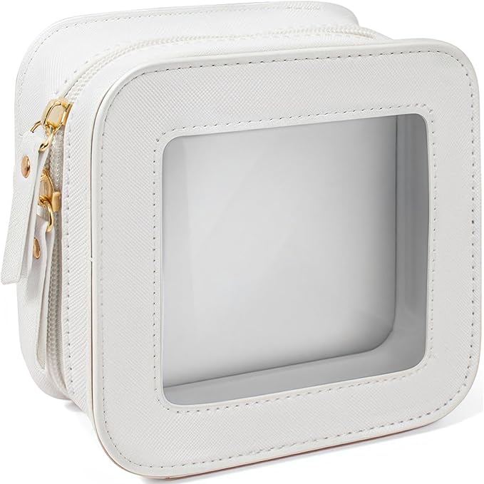 Small Clear Makeup Bag Travel Cosmetic Case Transparent Toiletry Bag with Zipper, Portable Make Up Bag Organizer Traveling Car Accessories for Women(White, Mini)
