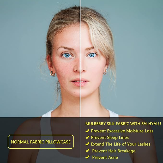 Silk Pillowcase for Hair and Skin, Mulberry Silk Pillow Cases Queen Size, Anti Acne Cooling Beauty Sleep Both Sides Natural Silk Satin Pillowcases with Hidden Zipper, Gifts for Women Men, Haze Blue