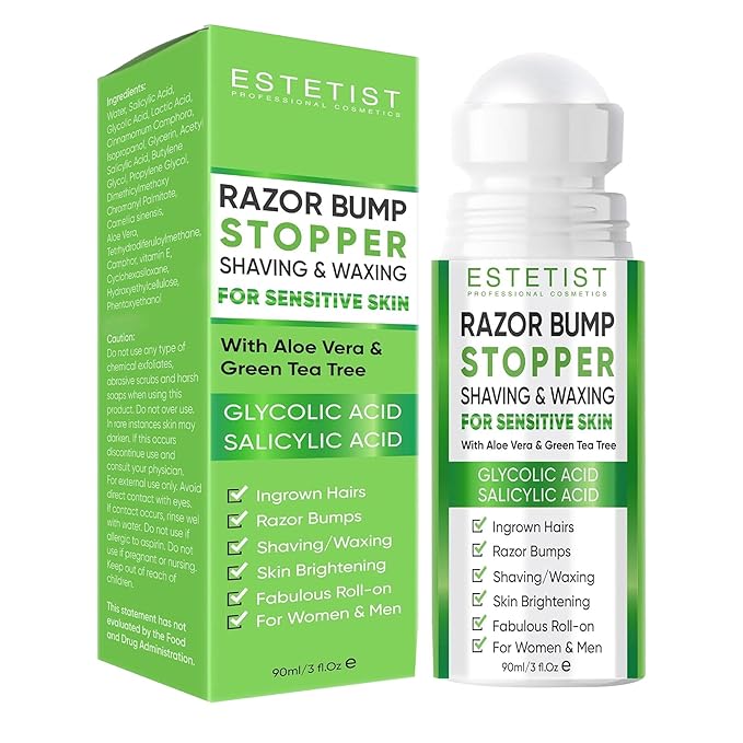 ESTETIST Razor Bump Solution Roll-On for Sensitive Skin, Ingrown Hair & Razor Burn Care Serum with Aloe Vera & Tea Tree, Soothing After Shave Skin Care for Bikini Area, Face, Neck & Legs