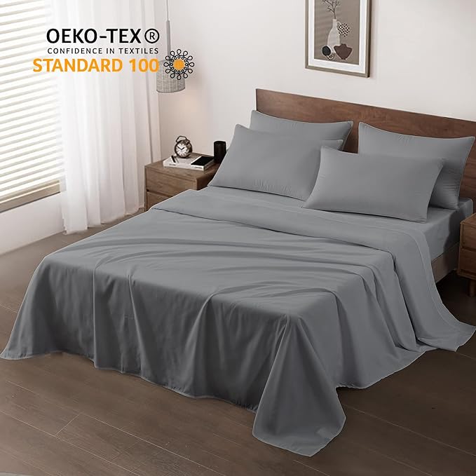 Maple&Stone Twin Flat Sheet 6 Pack,Premium Soft & Breathable,Brushed Microfiber Fabric,Anti-Shrinkage & Non-Fading,Bulk Flat Sheets Only Twin Size (Grey)