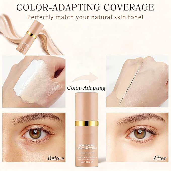 Chromia 4-in-1 Adaptive Foundation - Color Changing Foundation, SPF 50, Hypoallergenic Hydrating Liquid Concealer, Long-lasting & Waterproof Natural Finish - 1.05 fl oz (2PCS)