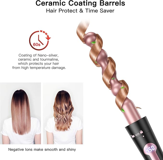 Curling Iron, Curling Wand Set, Instant Heat Up Hair Curler with Interchangeable Tourmaline Ceramic Barrels 0.35" to 1.25"