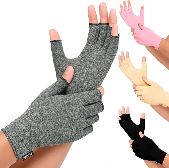 Vive Arthritis Gloves - Men, Women Rheumatoid Compression Hand Glove for Osteoarthritis- Arthritic Joint Pain Relief - Carpal Tunnel Wrist Support - Open Finger, Fingerless Thumb for Computer Typing