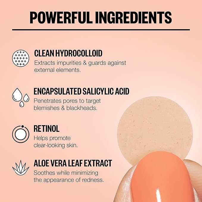 PEACE OUT Acne Healing Dots Hydrocolloid Pimple Patches, Acne Spot Treatment with Salicylic Acid, Retinol, and Aloe Vera for Blemishes and Breakouts, 20 Count