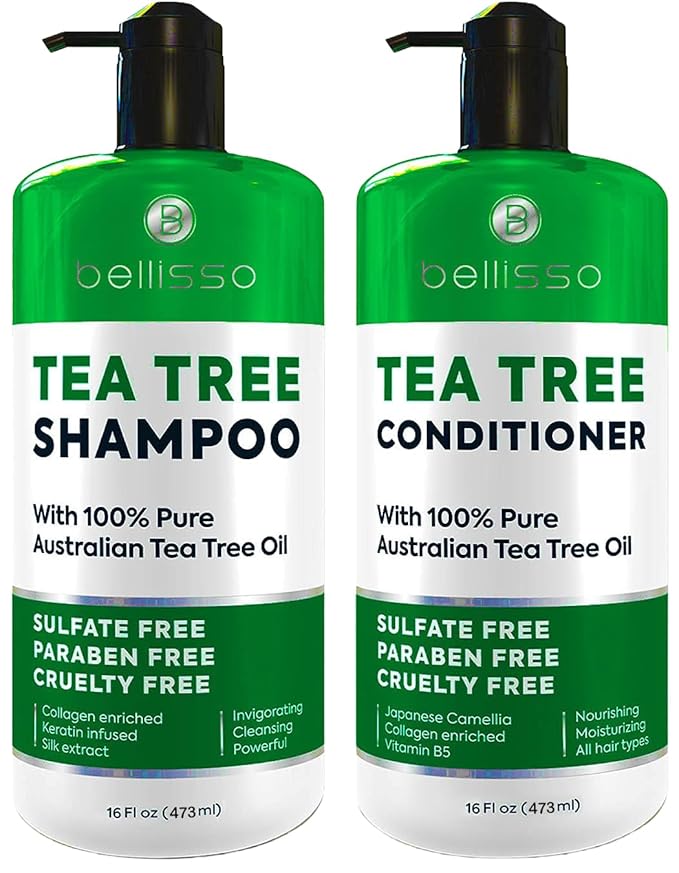 Tea Tree Shampoo and Conditioner Set – with 100% Pure Australian Tea Tree Oil - Anti Dandruff Sulfate and Paraben Free - Dry Scalp Treatment with Keratin, Vitamin B5, Collagen for Women and Men
