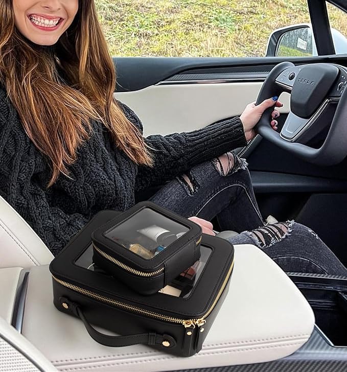 LETGO Clear Makeup Bags, TSA Approved Toiletry Bag with Zipper, Clear Makeup Organizer Large Fit Carry-on Travel Essentials,Clear Cosmetic Bags for Women Men (Large-Black)