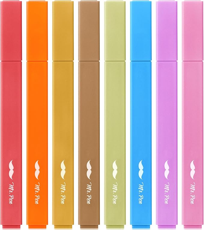 Mr. Pen Aesthetic Highlighters - 8 pcs, Chisel Tip, Warm Colors, Cute Assorted Bible Highlighters - No Bleed