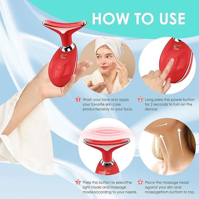 Facial Massager Red-Light-Therapy-for-Face and Neck, Face 𝖲 culpting Wand with 7 Color (Red)
