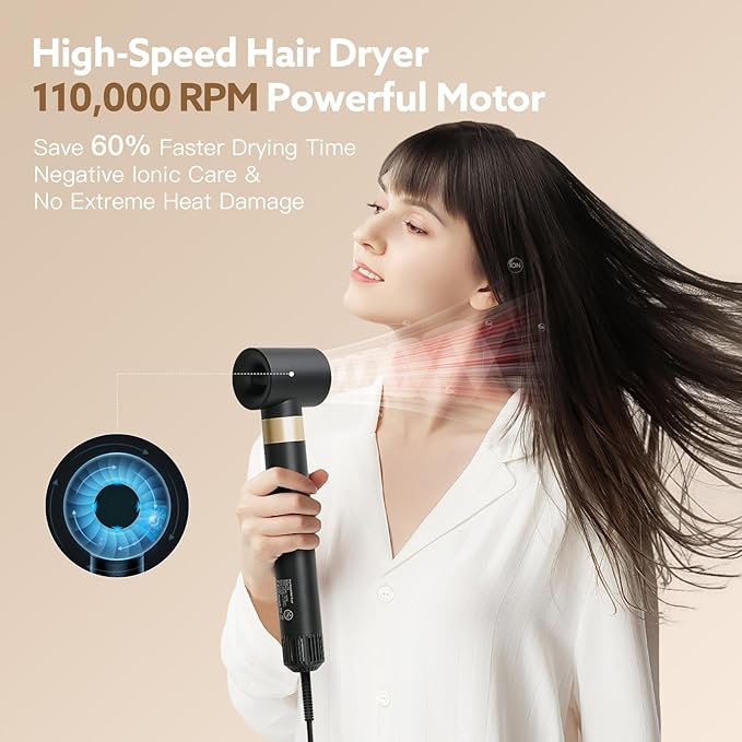 Hot Air Brush Hair Styler, 6 in 1 Hair Dryer Brush Auto Wrap Curlers Frizz-Free Styling Tool for All Hair Types Fast Drying, Curling, Smoothing, Volumizing & Straightening with Travel Storage Case