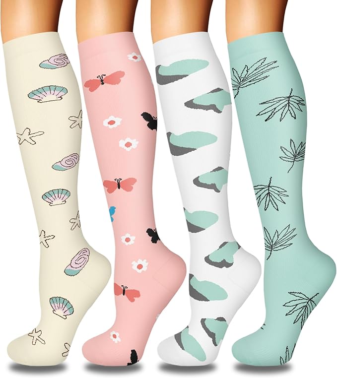 Iseasoo 4 Pairs Compression Socks for Women Circulation-Best Support for Nurses,Running,Athletic,Travel