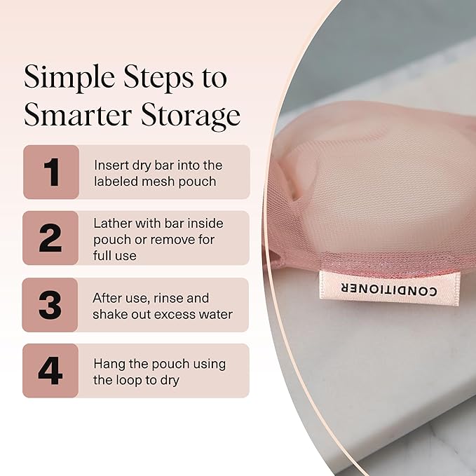 Kitsch Bar Soap Saver Bag – Patented Mesh Bag Soap Holder for Shampoo and Conditioner Bars - Extends Use & Prevents Soggy Mess - Recycled Mesh Beauty Pouch, Eco-Friendly – Terracotta