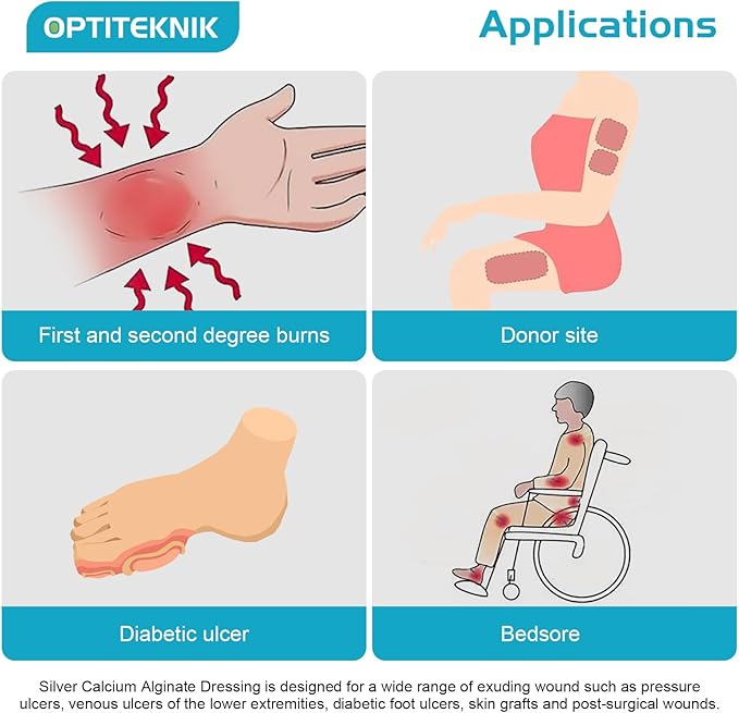 Ag Silver Calcium Alginate Wound Dressing Pads 2"x2" Pack of 10, Soft Silver Dressings for Wound Care, Gentle Highly Absorbent Dressing, Non Stick Gauze Pads for Wounds
